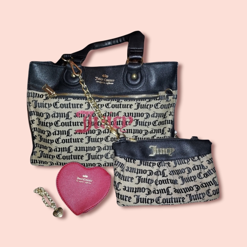 JUICY COUTURE MONOGRAM TAN/RED SATCHEL BAG ONLY (crossbody sold)